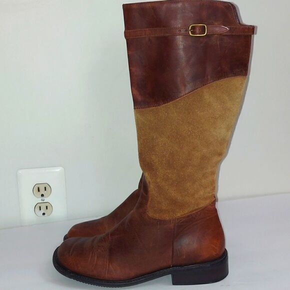 Matisse Leather Suede Tan Buckle Riding Boots Sz 7 - Picture 3 of 11